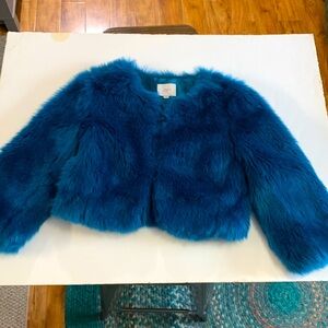 Ann Taylor Loft size small faux fur shaggy blue jacket